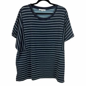 Jane + Delancey Navy Striped Top 1X Relaxed Fit Short Sleeve Casual Tee